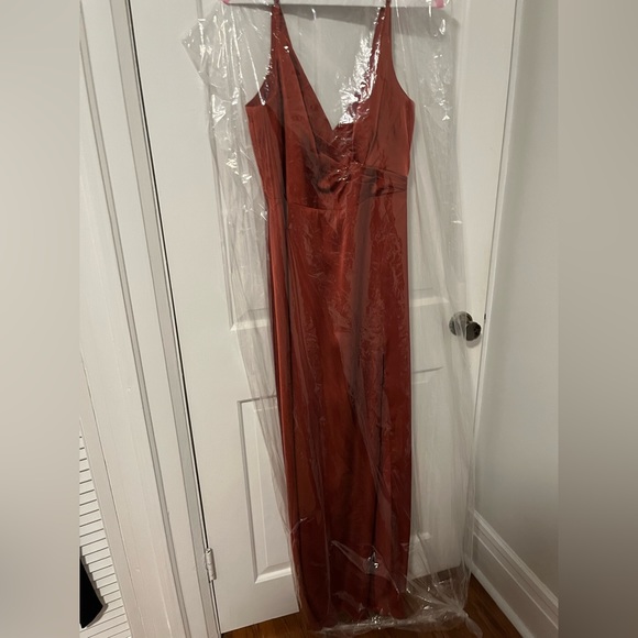 Azazie Dalilah Stretch Satin Dress - Terracotta - Size 14 - Picture 6 of 6